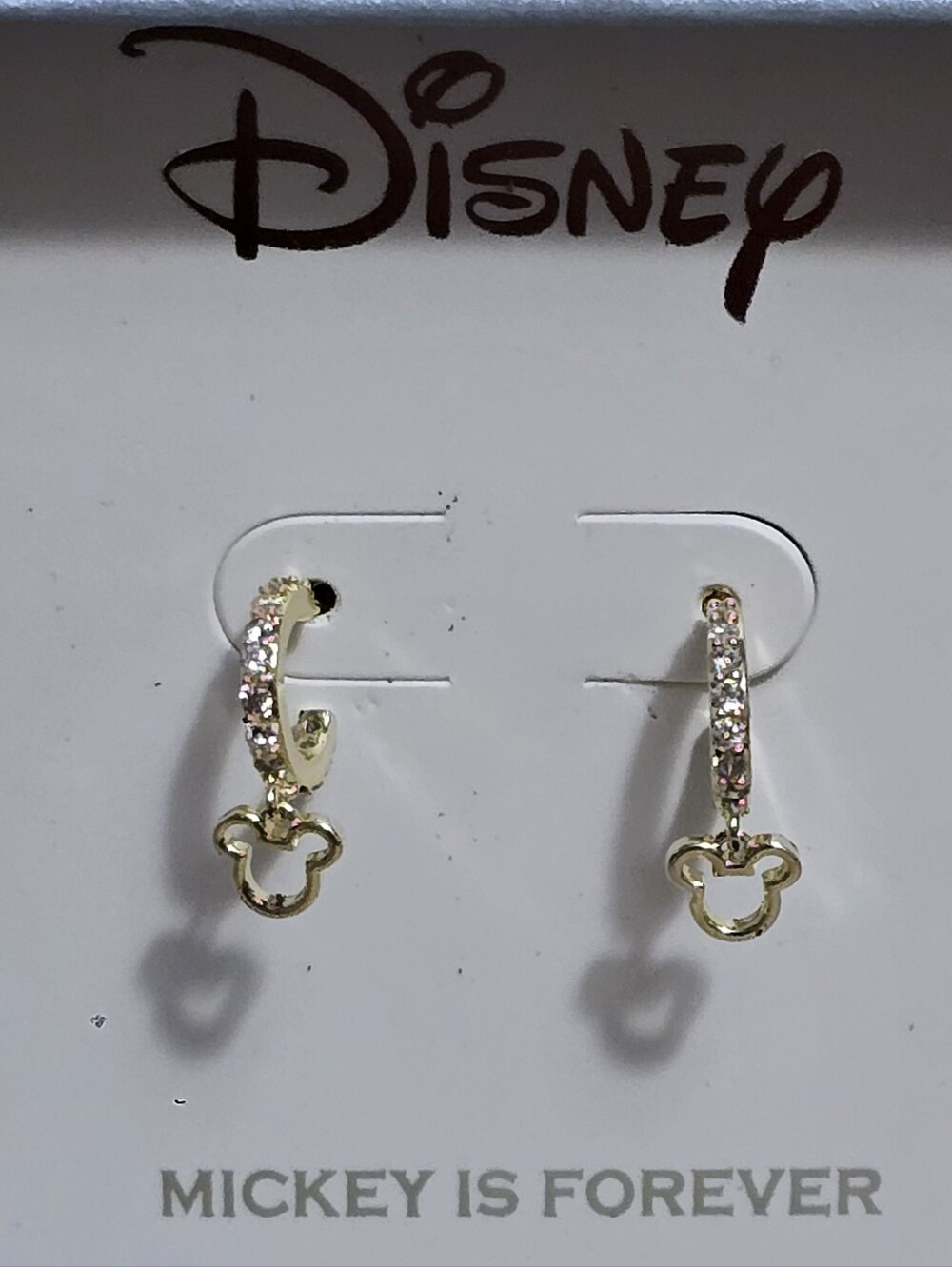Disney Gold-tone Hoop Earrings w/ CZ Gemstones and Mickey Charm